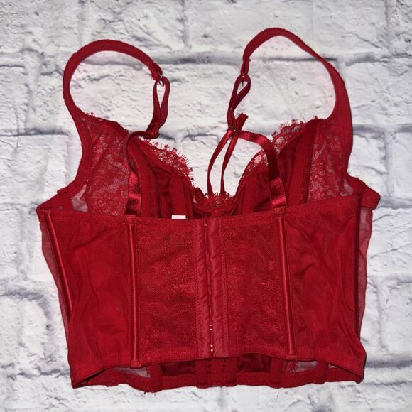 Victoria Secret Dream Angels Red Lace Corset Bra Unlined Size M - Picture 2 of 5